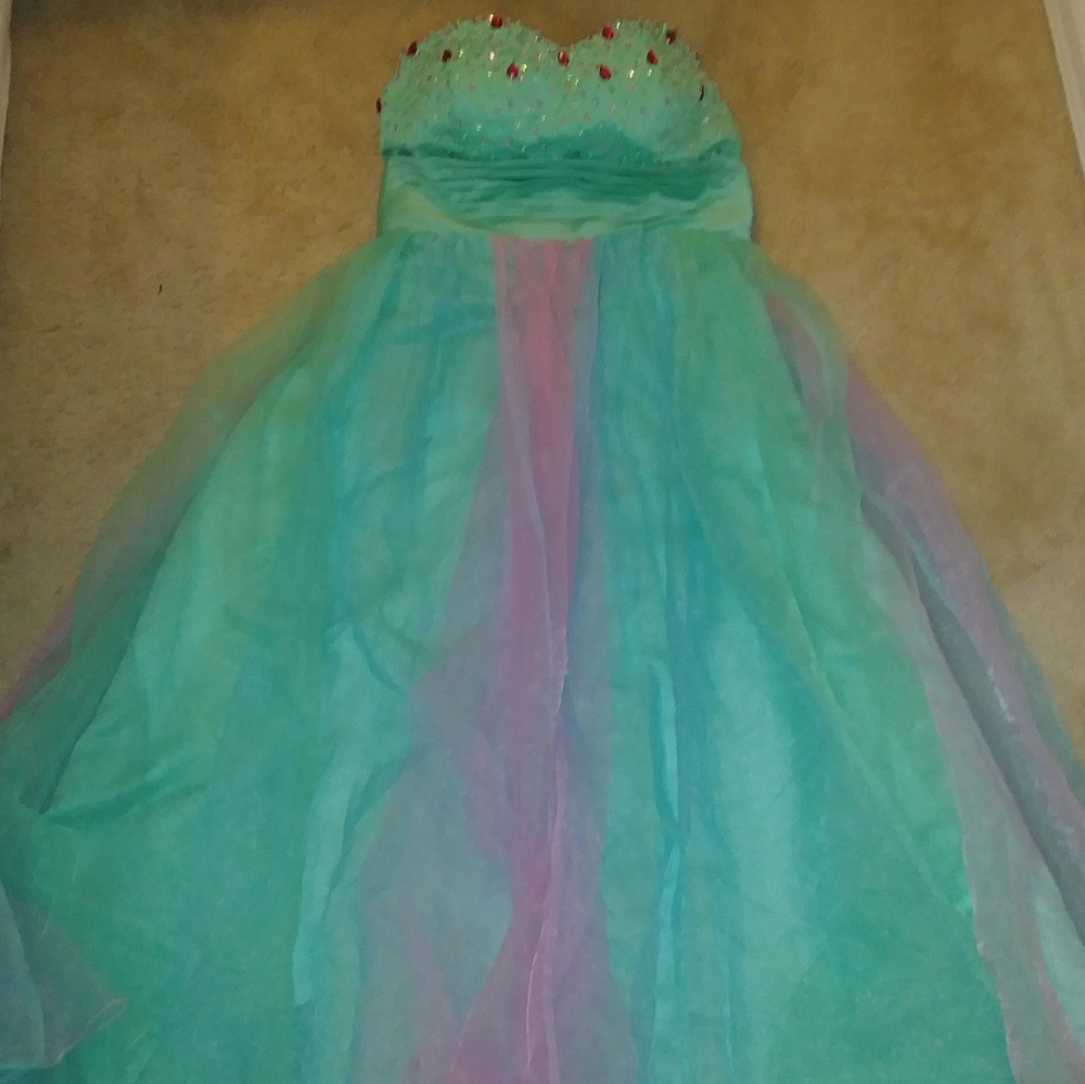 Custom made turquoise prom dress